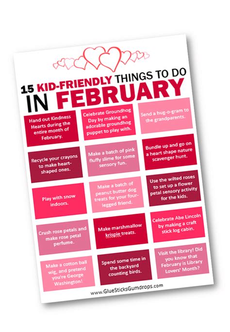 Printable February Bucket List For Kids Glue Sticks And Gumdrops