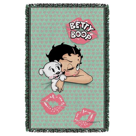 Betty Boop Goodnight Kiss Woven Throw Tapestry 36x60 White One Size