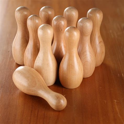 Small Varnished Wood Bowling Pins Wood Miniatures Wood Crafts