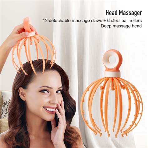 Romyse 12 Claw Manual Head Neck Scalp Massager 6 Steel Ball Meridian Massager To Relax Scalp