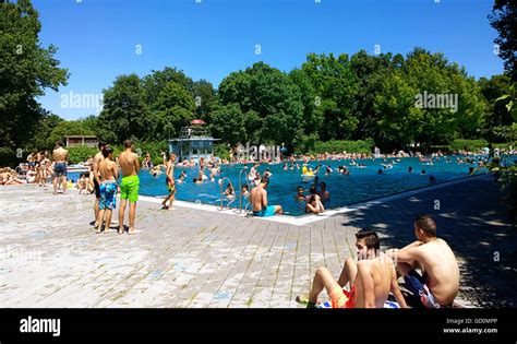 Munich Germany Th July People Enjoy The Wonderful Summer Weather With A Swim At The