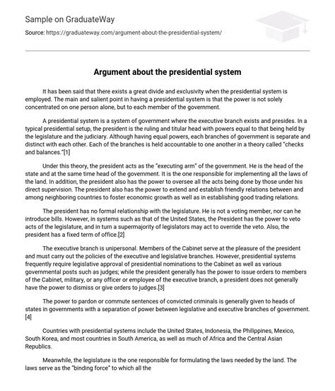 ⇉argument About The Presidential System Essay Example Graduateway
