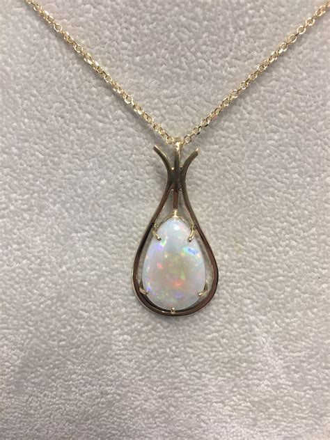 Opal Pendant With 14KT Yellow Gold Chain 24Necklace Etsy