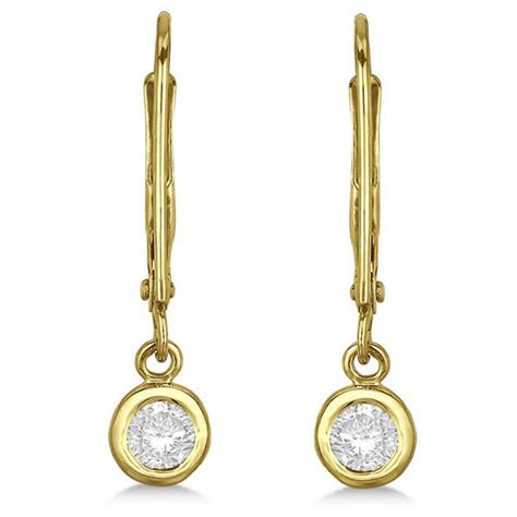 Leverback Dangling Drop Diamond Earrings 14k Yellow Gold 030ct Ie207