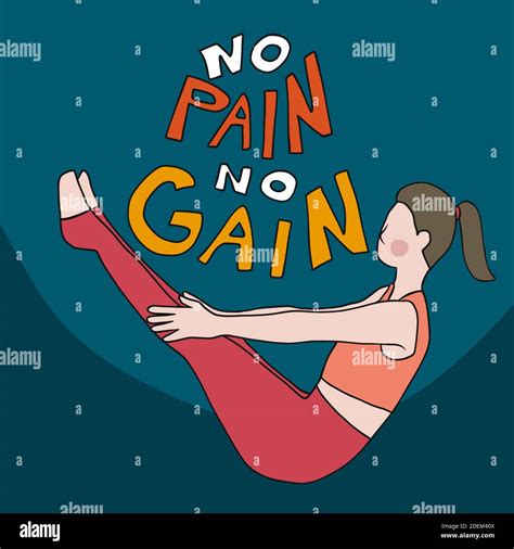 No Pain No Gain Woman Play Yoga Pose Cartoon Vector Illustration
