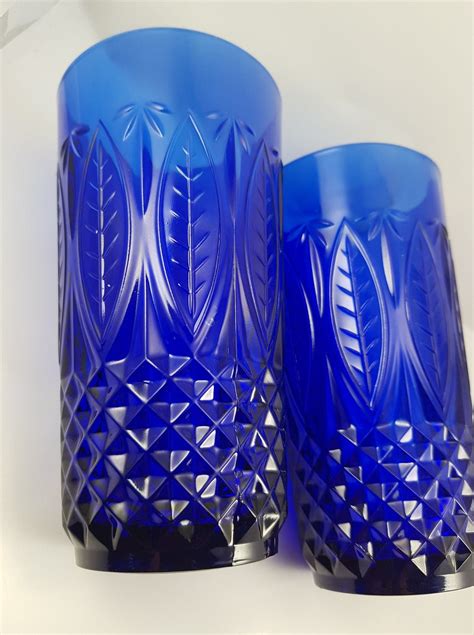One Vintage Cobalt Blue French Pressed Glass Tumbler Etsy