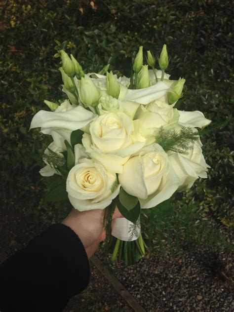 Hand Tied Bouquet Of Calla Lilies Roses And Lisianthus Flower
