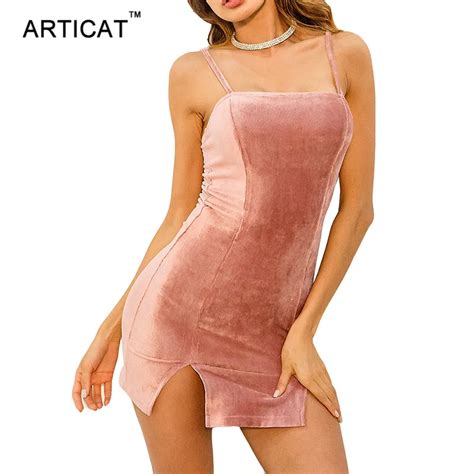 Articat Spaghetti Strap Sexy Split Women Bodycon Dress Off Shoulder