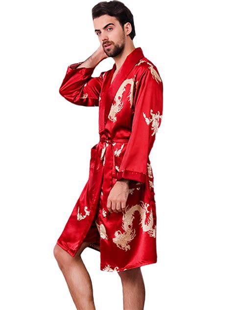 Authenticity Guaranteed Quick Delivery Mens Satin Robe Shorts Dragon Luxurious Silk Spa Long
