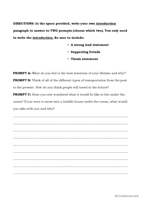 Introductory Paragraphs English Esl Worksheets Pdf And Doc