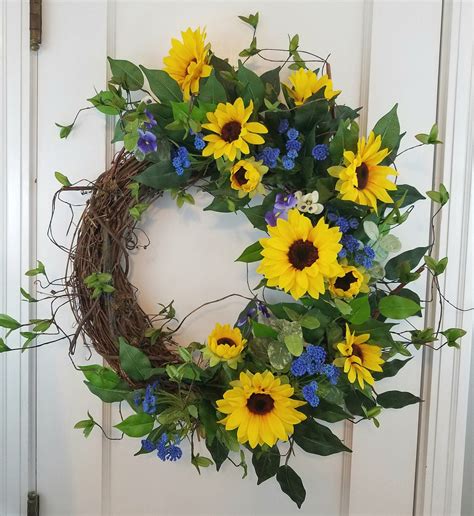 Sunflower Floral Grapevine Wreath Floral Grapevine Summer Etsy Door