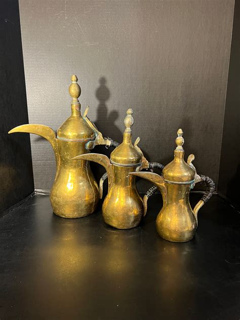 Vintage Middle East Turkish Ornate Dallah Brass Tea Coffee Pots