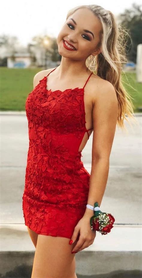 Red Applique Homecoming Dresses Beaded Mini Homecoming Graduation Dresses On Sto… Homecoming