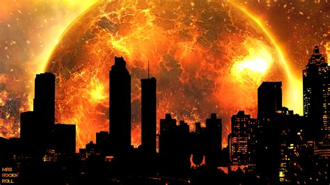 8k Ultra Hd Wallpaper Doomsday Sun Fireball Skyline Buildings