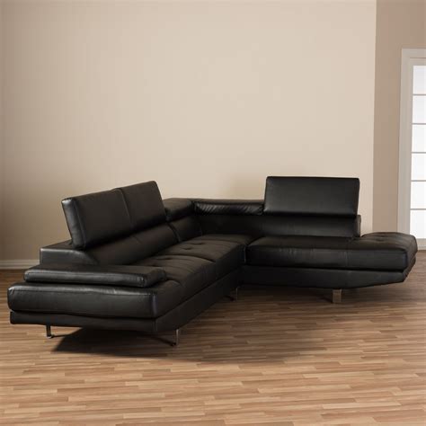 Baxton Studio Selma Leather Modern Sectional Sofa Black For More