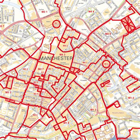 Manchester City Centre Postcode Sectors Wall Map C3 Xyz Maps