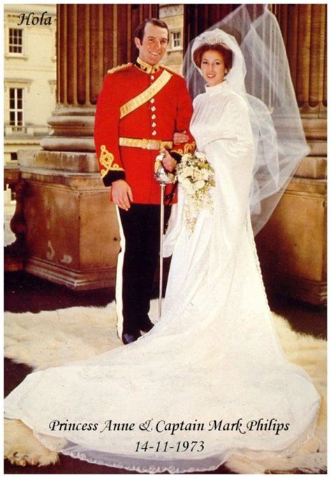 Anne was dressed in a simple white suit with white blossoms in her hair and timothy was wearing his royal navy uniform. The Wedding Dress - Princess Anne of England _ | Robes de ...
