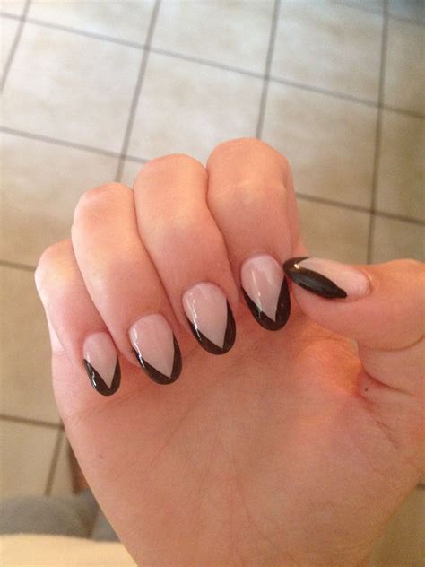 Black French Tip Almond Acrylics Nails Red Nails Hand Candy