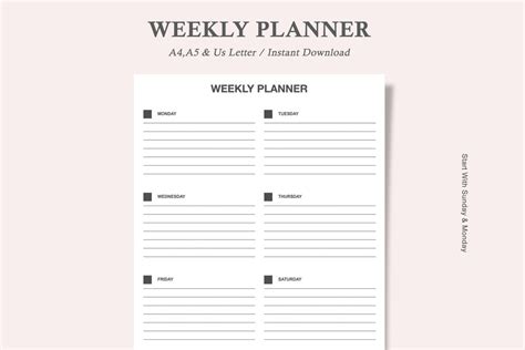 Weekly Plannerweekly Scheduleweekly Agendaundated Etsy
