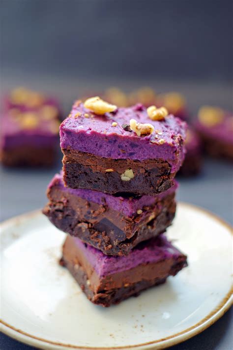 Raw Vegan Brownies With Chocolate Frosting And Purple Sweet Potato Frosting Laws Of Bliss
