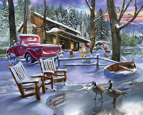 Winter Cabin Painting By Bigelow Illustrations Fine Art America