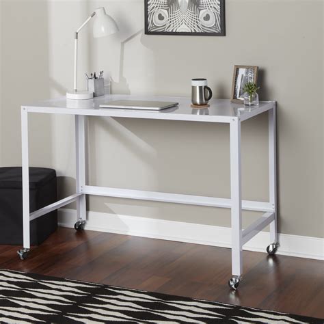 Mainstays Metal Console Rolling Computer Desk White