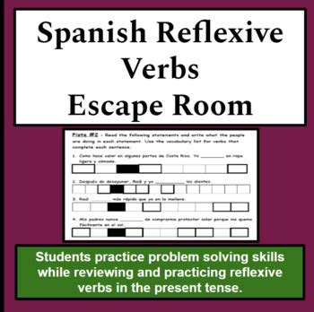 Spanish Reflexive Verbs Present Tense Escape Room Pdf Tpt