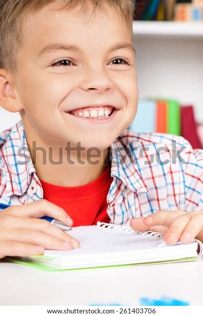 Young Smiling Boy Sitting Desk Classroom Stock Photo 261403706