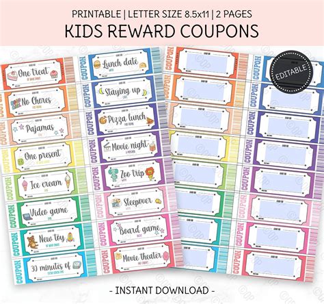 Editable Reward Coupons Printable Reward Tickets For Boys And Girls