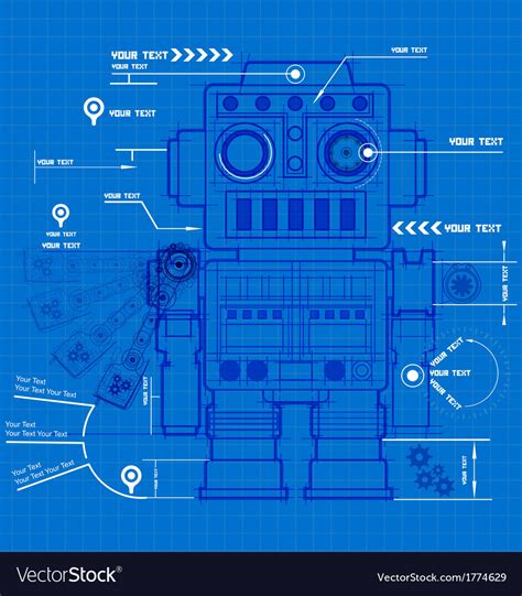 Sketch Robot Blueprint Royalty Free Vector Image