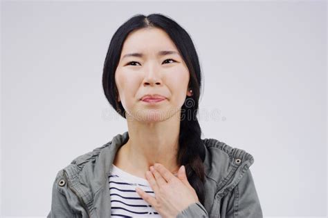 Asian Woman Sore Throat And Virus In Pain Allergies Or Bacteria