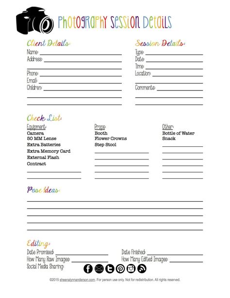 Photography Session Planner Free Printable