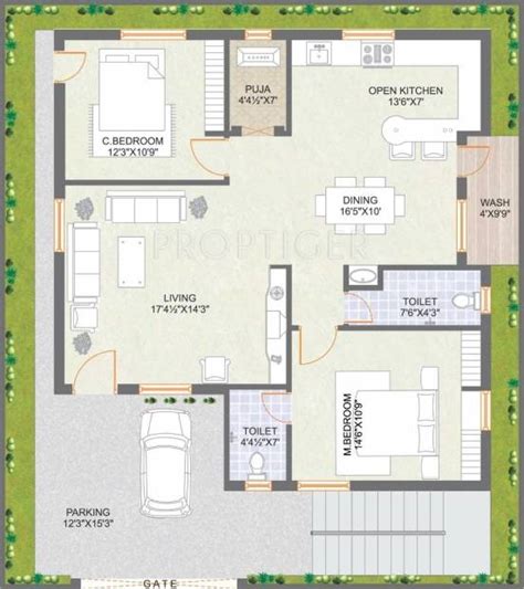 22 West Facing 2 Bhk Plans