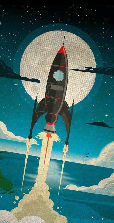 Retro Spaceship Vintage Space Poster Wallpaper Retrô