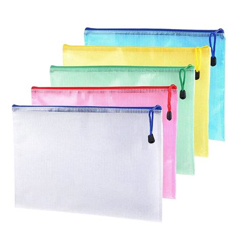 Buy 20 Pack Zipper File Bags A4 Mesh Document Bag Plastic Folders