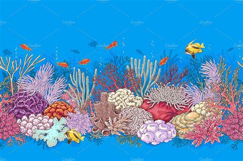 Life On Coral Reef Coral Reef Drawing Coral Reef Art Coral Reef
