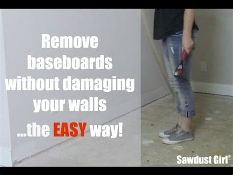 Gently pull down on the pry bar to work the baseboard away from the wall. How to Remove Baseboards without Damaging the Wall - YouTube