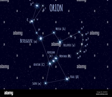 Orion Constellation Vector Illustration With The Names Of Basic Stars