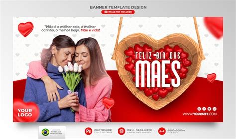 Banner Feliz Dia Das Mães Em Português Renderização 3d Para Campanha De Marketing No Brasil
