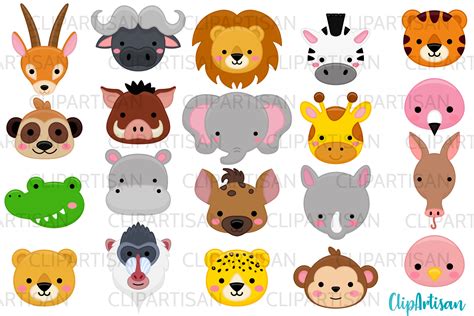 African Animal Faces Clipart Safari Animals Zoo Animals By