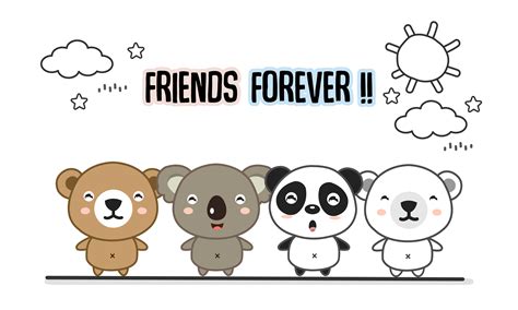Friends Forever Greeting Card With Little Animals Cute Bears Cartoon