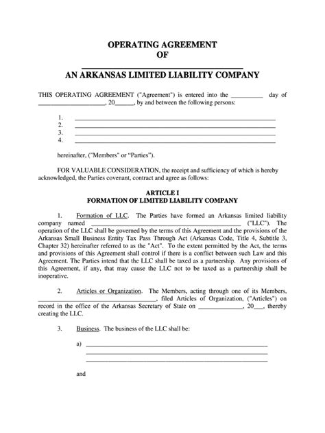Arkansas Operating Agreement Fill Out And Sign Online Dochub