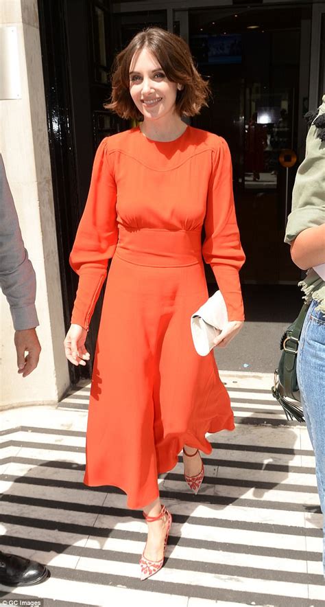 Alison Brie Leaves The Bbc In A Midi Dress In London Daily Mail Online