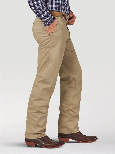 Mens Wrangler Riata Casuals Flat Front Relaxed Fit Pants In Khaki