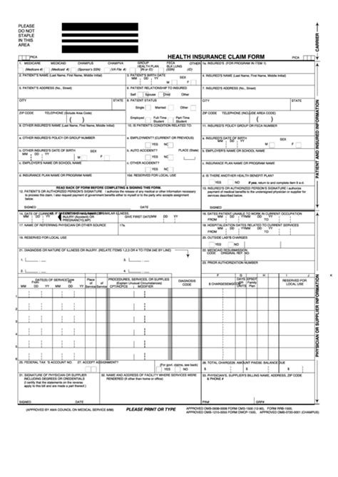 1500 Claim Form Printable