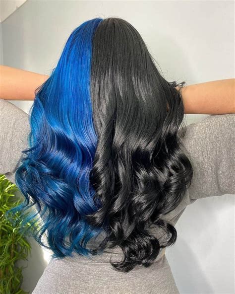 22 Half Blue Half Black Hair Ideas To Try In 2022 Dyed Hair Blue