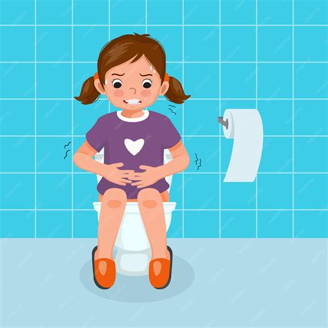 Premium Vector Little Girl Sitting On Toilet Bowl Suffer From Stomach