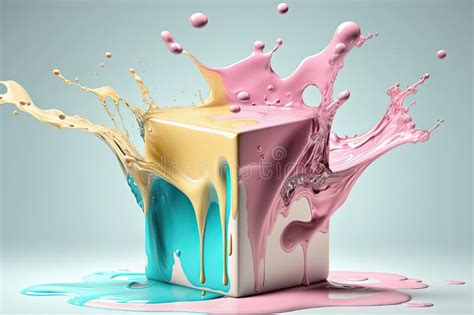 Colorful Pastel Paint Splash Abstract Liquid Background With Cube Ai