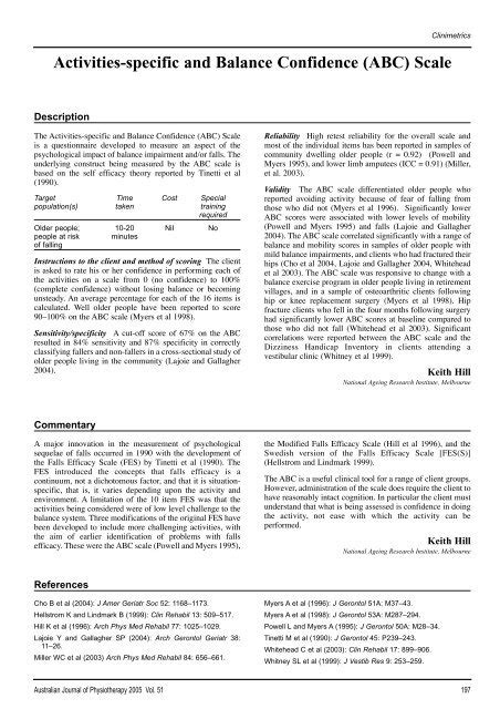 Activities Specific And Balance Confidence Abc Scale