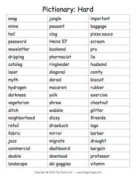 It allowed us to have a lot of fun and family reunions were simply the best ones. List of Pictionary words - hard difficulty | Pictionary ...